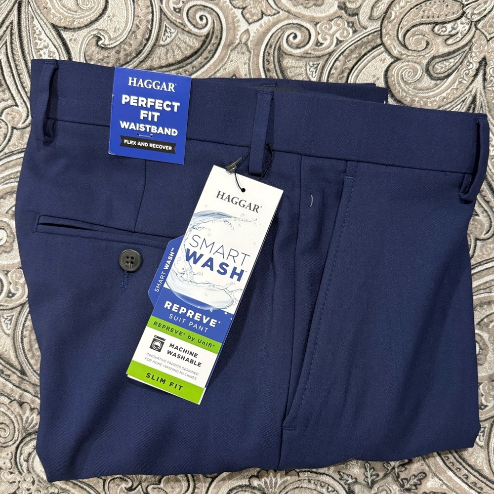 Haggar Smart Wash Blue Trousers